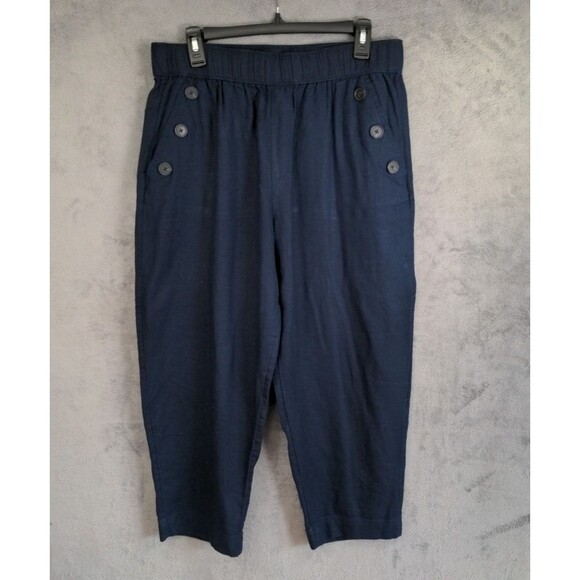 Ann Taylor Pants - NWT Loft Linen Blend Trousers Size PL Sailor Style Navy High Rise Straight Fit